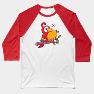 Cute Parrot Bird Eating Mango On Branch Cartoon Baseball T-Shirt